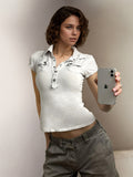 Fongt Retro Two-Sided Pocket Polo Collar Short Casual T-Shirt T-Shirt T-Shirt Buckle Work-Loaded Jacket