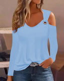 Wise Hot Style Fall Large Size Simple Metal Button V-Neck Shirt Shirt Women's Clothing-Outfit