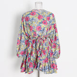 French Vintage Holiday Dress 2025 Summer New Fashion Design Smashed Flower With Long Sleeve Short