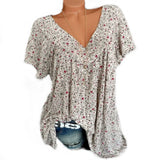 Summer V-neck Digital Printing Loose Short-sleeved Printed T-shirt