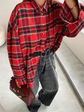 Bright Gingham Oversized Shirts For Women Street Style Casual Shacket Blouses And Tops Single-Breasted Spring