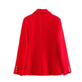 Fongt Women's Textured Double Breasted Blazer New 2023 Autumn / Winter Fashion Casual Top-Outfit