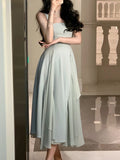 Sleeveless Female A-line Dress Summer Ladies Vestidos Spaghetti Strap Slim Waist Mesh Patchwork Women