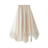Fongt A Word Half-Dress Woman 2025 New Medium Long Gentle Fairy Yarn Skirt Wave Hem 2139