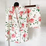 Fongt New Star Fashion Rose Print Double Buckle Suit Half Skirt Suit Two
