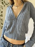 Hooded Cable Knit Cardigan-Outfit