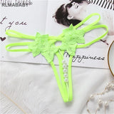Hollow Out Hot Women Lingerie G-String Double Strap Pearl Massage Underwear Thong Solid Color Low Waist Temptation