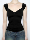 V-Neck Short Sleeve Backless Top-Outfit