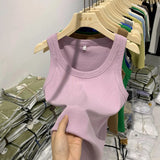 Girls Tight Anti-Smooth Threaded Vest Women's Spring And Summer Suit Slim Top Ins Tide-Outfit