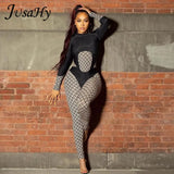 Y2K Stretchy Romper Women's Jumpsuits Autumn Long Sleeves Splicing Streetwear One Piece Female Jumpsuit Body-shaping