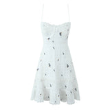 White Embroidery Flower Corset Style Cami Mini Dress-Outfit