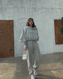 Basic Solid Hooded Tracksuit Set-Outfit