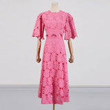 Fongt And Leisure Set Women's New Summer 2025 Vacation Wind Collar Embroidered Flower Slence Design Dress