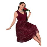 Fongt Summer Women's Clothing Large-Size Dress V-Neck Temperament Body-In-Tonic High-End Dress Woman