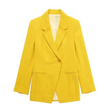 Women Fashion Crossover Front Button Blazer Coat Vintage Long Sleeve Welt Pockets Female Outerwear Chic Veste