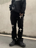 Grunge Streetwear Cross Print Baggy Jeans Women Harajuku Hip Hop Oversize White Cargo Pants High Waist Trousers
