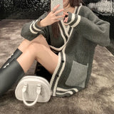Fongt Wind Spell Color Sweater Cardigan Autumn Winter 2024 Sweater Long Large Pocket Design Sense Coat Female-Outfit