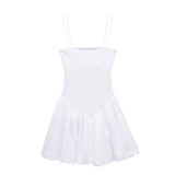 Spring Style Fluffy Poplin Rib Spliced Suspender Dress 4174347-Outfit