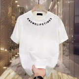 Fongt Cotton Without Gender Short-Sleeved T-Shirt Men's Casual Half-Sleeved Neck Print Round Collar Top