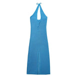 Fongt Women's Explosive Fashion Sexy Holiday Wind Hanging Neck V-Neck Knitted Dress