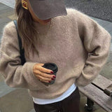 Fongt Women's INS Burst Four-Color Pull-Haired Wool Sweater Short-Sleeved Casual Fashion