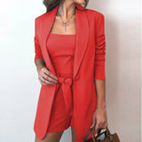 Color Suit Jacket Cotton Blend Fashion Temperament High Waist Shorts Three-piece