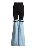 Fongt Jeans 2024 Summer New High Waist Color Splicing Show Thin Pants Personality Versatile Wide Leg Pants Women-Outfit