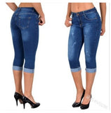 Fongt 2023 High-Waisted Simple Design Pocket Decoration Large-Size Roll-Over Denim Seven-Point