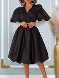 Fongt Women's Clothing V-Neck Big Swing Bubble Sleeve Banquet Dress Bridesmaid Dress Dress