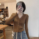 V-Neck Single-Dcupet Knitted Jersey Autumn And Winter Ocean Atmosphere New Chic Bottom Coat Short