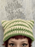 Hand Made Horn Detail Striped Knitted Hat-Outfit