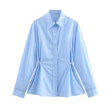 Fongt 2025 New Women's Waist Button Decoration Waist Trim Long-Sleeved Shirt