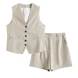Fongt Summer Leisure Vest Set Linen-Blend Loose Vest + Shorts Set Women K27788