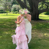 Pink Pleated Halter Maxi Dress-Outfit