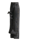 Vintage High Street Broad Leg Pants 2025 Summer New Personalized Design Stitching Button High-Waist Jeans