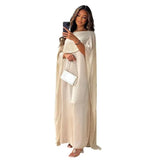 Elegant Casual Muslim Women's Round Neck Loose Swing Shawl Robe Solid Chiffon Dress-Outfit