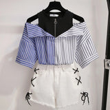 size 2 pieces shorts sets summer Sweet Korean off shoulder tops and shorts 2 pieces sets women clothing two pieces