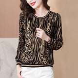 Large Size Leopard Printing Shirt Summer Satin Women's Blouse Elegant Long Sleeve Casual Top Female Fashion Korean