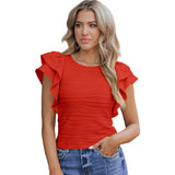 Fongt Texture Lotus Side Short-Sleeved T-Shirt Women 2025 Casual Round Collar T-Shirt Women