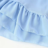 Fongt Summer New Sleek Double-Layer Lotus Side Pendulum Solid Dress