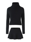 Knitted High Neck Long Sleeve Top And Mini Skirt Set-Outfit