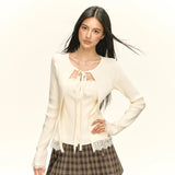 Fongt New Women's Design Temperament Lace Splicing Elastic Knitting Shirt Fashion Two Sets