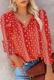 Fongt Women's Clothing 2025 Autumn And Winter New Broken Flower Printed Shirt V Collar Long-Sleeved T-Shirt Top Women