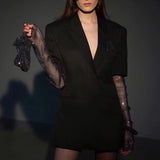 Fongt Suit Female 2024 Spring And Autumn New British Wind Temperament Hot Bead Net Splicing Long Sleeve Small Suit Coat Female-Outfit