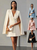 Fongt Autumn Commute Double Buckle Shawl Cloak Solid Color Suit Dress Women's Dress