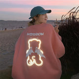 Harajuku Sweatshirt Hoodies Women Oversize Long Sleeve Loose Couple Clothes Reflective Devil Pullover Female Kawaii
