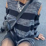 Cold Shoulder Striped Downtown Sweater-Outfit