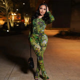 Fongt Women's 2023 Spring/Summer New Fashion Net Yarn Printed Pants Casual