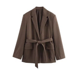 Fongt Women's Explosive Early Autumn Fashion With Belt Straight Suit Jacket + A Variety Of Wear Long