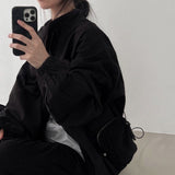 Oversized Zip Up Bomber Jacket-Outfit